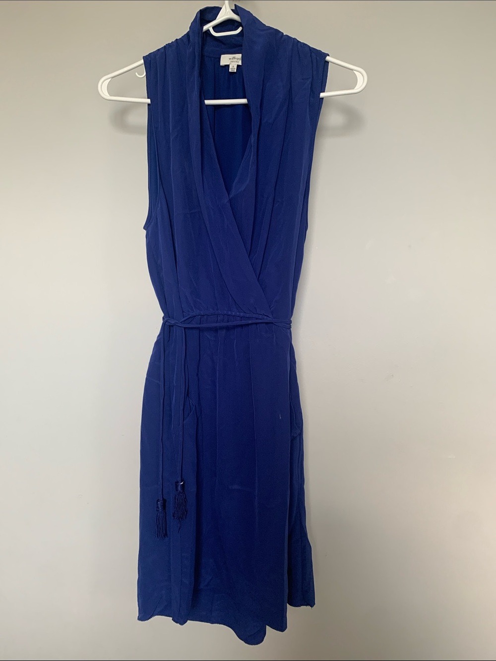 100% Silk Wilfred Royal Blue Sleeveless Wrap Dress